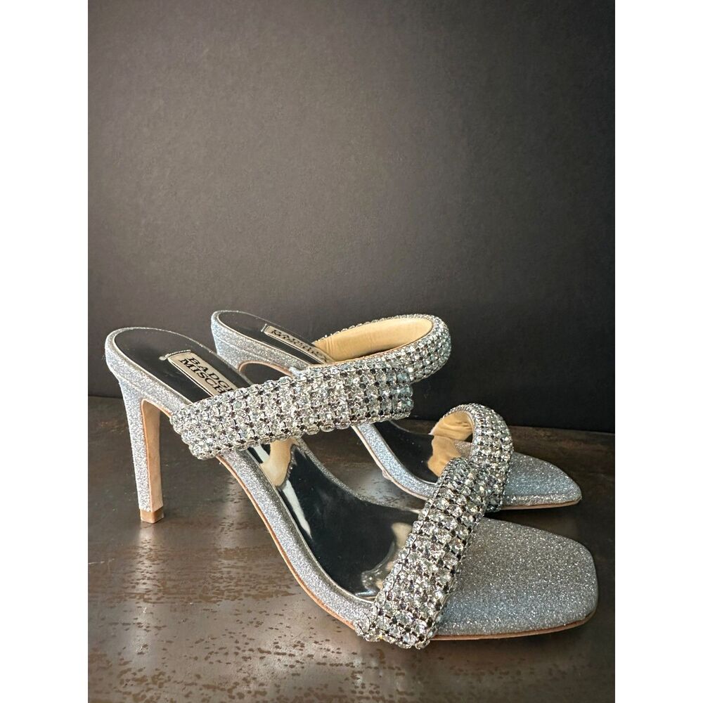 Badgley Mischka Heeled Sandals 6 Stiletto Rhinestone Crystal Wedding Silver Sade